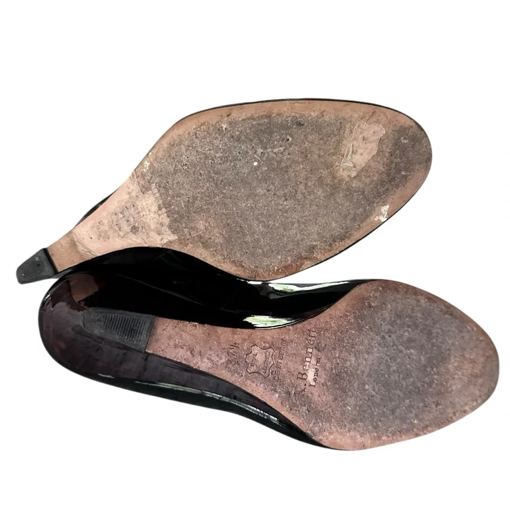 LK Bennett Zahara Wedge Heel Tortoise Shell Patent Print Black Size 37.5 US 7